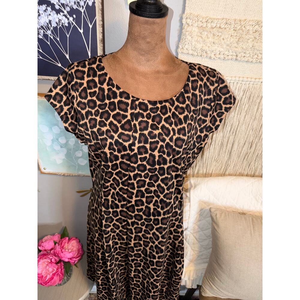 Michael Kors Leopard Print Cap Sleeve Shift Dress Size 14 EUC - Picture 3 of 12